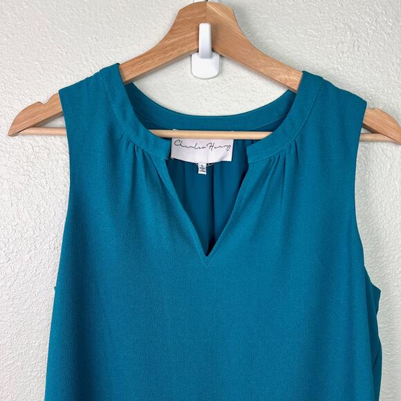 Charles Henry High Low Ruffle Sleeveless Shift Dress Teal Blue Size Small‎ - Picture 2 of 7